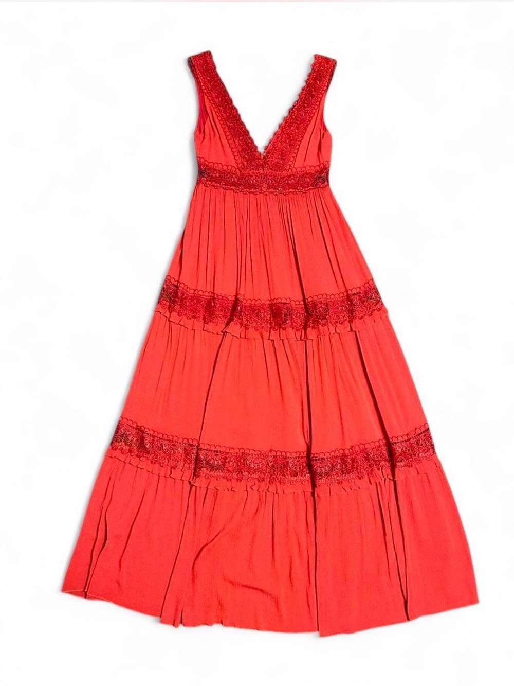Boho Red V-Neck Lace Trim Maxi Dress - Forever 21